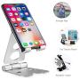 Adjustable Tablet Stand, Foldable Cell Phone Stand Holder Dock, Aluminum Universal Desk Stand Fit for iPhone,iPad,Tablet Display, Desktop Holder for Kindle Fire,Nitendo Switch,All Mobile Phone, Silver