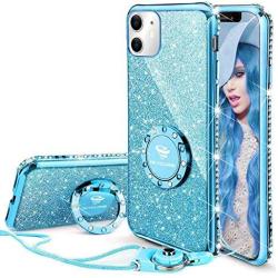 OCYCLONE for iPhone 11 Case, Cute Glitter Sparkle Bling Diamond Rhinestone Bumper with Ring Kickstand Women Girls Soft Blue Protective Phone Case for iPhone 11 [6.1 inch] 2019 - Blue