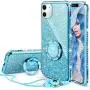 OCYCLONE for iPhone 11 Case, Cute Glitter Sparkle Bling Diamond Rhinestone Bumper with Ring Kickstand Women Girls Soft Blue Protective Phone Case for iPhone 11 [6.1 inch] 2019 - Blue