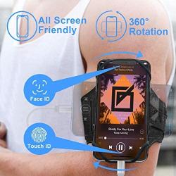 VUP Running Armband for iPhone 11 Pro Max X XR XS 8 7 6 6s Plus,Galaxy S10 S9 S8 Plus, Note 9/8/5/4,Google Pixel 3/2 XL,360°Rotatable with Key Holder Phone Armband for Hiking Biking Walking（Black)