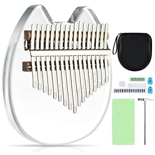 17 Keys Kalimba Clear Thumb Piano Magic Acrylic Mbira Finger Piano with Study Instruction & Tune Hammer & Protective Box, Musical Instrument Gifts for Beginners Kids Adult Professional (Normal)