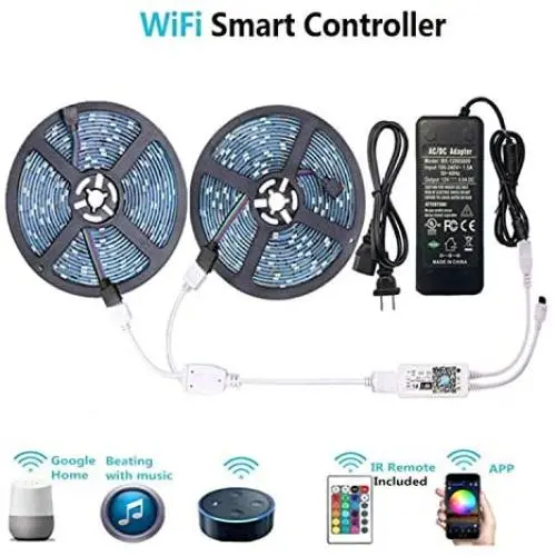WenTop Waterproof LED Strip Lights, WiFi Wireless Smart Phone Controlled RGB LED Light Strip Kit 32.8ft(10M) 300leds LED Strip,Works with Android and iOS System,IFTTT,Google Assistant and Alexa WenTop Waterproof LED Strip Lights, WiFi Wireless Smart Phone Controlled RGB LED Light Strip Kit 32.8ft(10M) 300leds LED Strip,Works with Android and iOS System,IFTTT,Google Assistant and Alexa