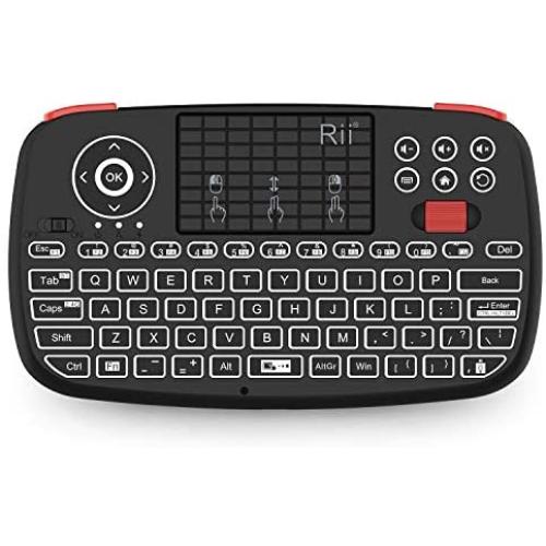 (2019 Upgrade) Rii i4 Mini Bluetooth Keyboard with Touchpad, Blacklit Portable Wireless Keyboard with 2.4G USB Dongle for Smartphones, PC, Tablet, Laptop TV Box iOS Android Windows Mac.Black