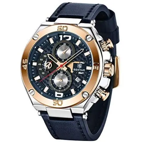 BENYAR Men Watch Quartz Chronograph Date 3ATM Waterproof Watches Business Sport Design Leather Strap Wrist Watch for Men Father BENYAR Men Watch Quartz Chronograph Date 3ATM Waterproof Watches Business Sport Design Leather Strap Wrist Watch for Men Father