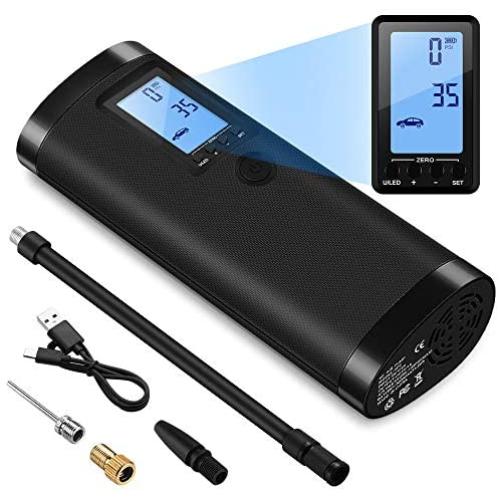 Portable Air Compressor Mini Tire Inflator, VEEAPE Hand Held Pump 2000mAh with Emergency Lighting Digital LED Light, Rechargeable Lithium Battery for Bicycle Motorcycle Tires Ball and Other Inflatable