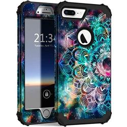 Hocase iPhone 8 Plus Case, iPhone 7 Plus Case, Heavy Duty Shockproof Protection Hard Plastic+Silicone Rubber Hybrid Protective Case for iPhone 7 Plus/iPhone 8 Plus - Mandala in Galaxy