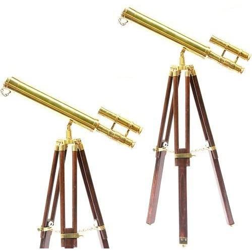 NauticalMart Nautical Brass Double Barrel Tripod Telescope 18Inches