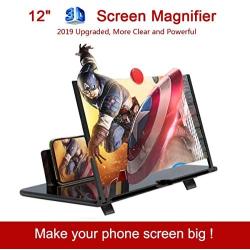 12 3D Screen Magnifier for Cell Phone, HD Smart Phones Screen Enlarger Projector Movie Amplifier with Foldable Stand for iPhone Xs/XR/X/8/8 Plus/7/7 Plus/6S Samsung Galaxy S7 and All Mobile Phones