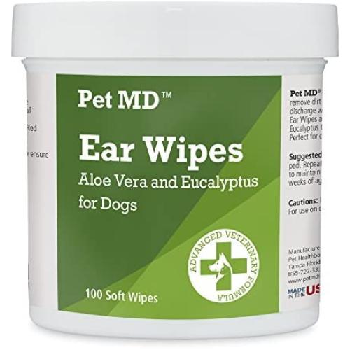 Pet MD - Dog Ear Cleaner Wipes - Otic Cleanser for Dogs to Stop Itching, Yeast and Mites with Aloe and Eucalyptus - 100 Count