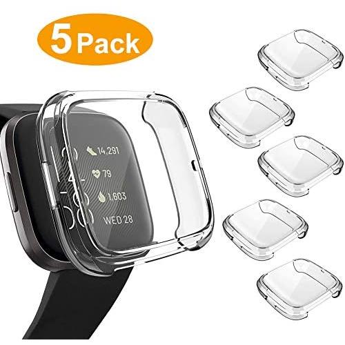 5 Packs Screen Protector Compatible Fitbit Versa 2 Case, GHIJKL Ultra-Thin Slim Soft TPU Protective Rugged Case All-Around Plated Cover Bumper Shell for Fitbit Versa 2, Clear/Clear/Clear/Clear/Clear