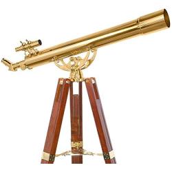 BARSKA Anchormaster 36x80mm Brass Refractor Telescope w/ Mahogany Floor Tripod