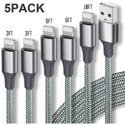 Guidit iPhone Charger MFi Certified Lightning Cable 5 Pack (3/3/6/6/10FT) Nylon Braided USB Charging Cable,data Transfer Cord,Compatible with iPhone 11/11 Pro Max/XS MAX/XR/XS/X/8/7/Plus/6S/iPad