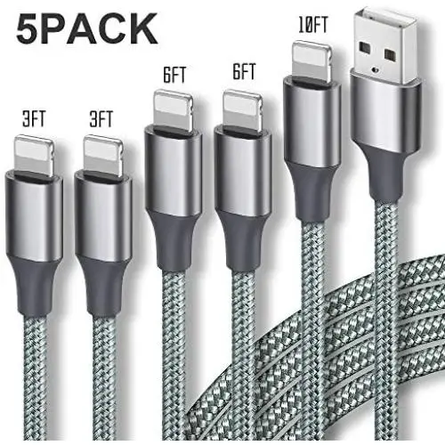 Guidit iPhone Charger MFi Certified Lightning Cable 5 Pack (3/3/6/6/10FT) Nylon Braided USB Charging Cable,data Transfer Cord,Compatible with iPhone 11/11 Pro Max/XS MAX/XR/XS/X/8/7/Plus/6S/iPad Guidit iPhone Charger MFi Certified Lightning Cable 5 Pack (3/3/6/6/10FT) Nylon Braided USB Charging Cable,data Transfer Cord,Compatible with iPhone 11/11 Pro Max/XS MAX/XR/XS/X/8/7/Plus/6S/iPad