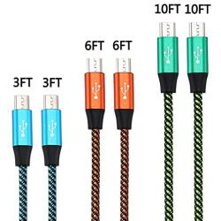 Micro USB Cable,Bynccea 6-Pack [3FT 3FT 6FT 6FT 10FT 10FT] Cell Phone Charger Android Multi-Colored Nylon Braided Fast Charging Cord Compatible with Samsung S7 Edge J7,LG,HTC,Motorola,Kindle,Xbox,PS4