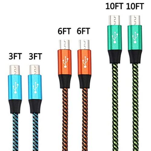 Micro USB Cable,Bynccea 6-Pack [3FT 3FT 6FT 6FT 10FT 10FT] Cell Phone Charger Android Multi-Colored Nylon Braided Fast Charging Cord Compatible with Samsung S7 Edge J7,LG,HTC,Motorola,Kindle,Xbox,PS4