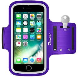 Trianium Armband for Smaller Phone Sport Running Pouch Case Fit Phone Diagonal Size up to 5.85" for iPhone X 8 7 6s 6, iPhone SE 5S 5 5C, Galaxy s9 s8 s7 s6 s5 [ArmTrek Classic Purple]