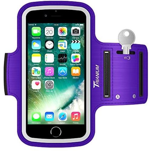 Trianium Armband for Smaller Phone Sport Running Pouch Case Fit Phone Diagonal Size up to 5.85" for iPhone X 8 7 6s 6, iPhone SE 5S 5 5C, Galaxy s9 s8 s7 s6 s5 [ArmTrek Classic Purple]