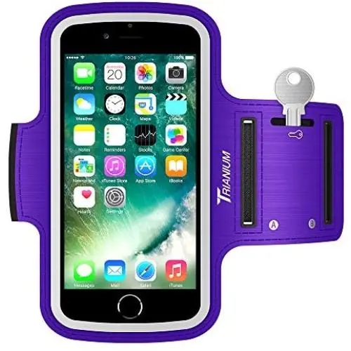 Trianium Armband for Smaller Phone Sport Running Pouch Case Fit Phone Diagonal Size up to 5.85&quot for iPhone X 8 7 6s 6, iPhone SE 5S 5 5C, Galaxy s9 s8 s7 s6 s5 [ArmTrek Classic Purple]