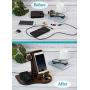 TESLYAR Wood Phone Docking Station with Wireless Charger Included Ash Wallet Stand Watch Organizer Mens Gift Charging Dock Holder Anniversary Dad Birthday Nightstand Compatible Any Phone Charging