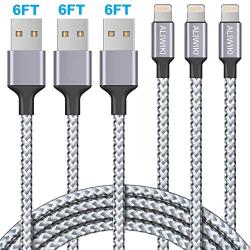 iPhone Charger ALIWIKI Lightning Cable 3pack 6ft Extra Long Nylon Braided Syncing and Fast Charging Cord USB Cable Compatible with iPhone Xs MAX XR X 8 7 6S 6 Plus SE 5S 5C 5, iPad, iPod