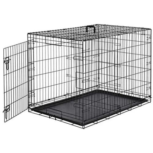 AmazonBasics Single-Door & Double-Door Folding Metal Dog or Pet Crate Kennel with Tray