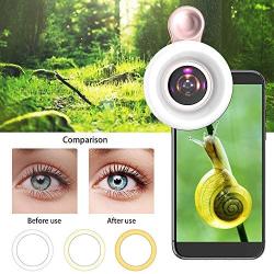 YANGFAN Phone Ring Light Clip on,2-in-1,15 x Macro Lens with 3 Light Modes,Close-Shot Fill Light with 50 LED,Rechargeable Emergency Light,Details Shots for Beauty,Eyelash,Nail,Tattoo,Jewel,etc.