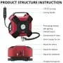 INCLAKE 12V DC Tire Inflator, Portable Air Compressor Pump with Analog Pressure Gauge and LED Light for Car, Bicycle, Motorcycle, Basketball, and Other Inflatables, Red