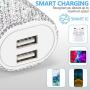 Bling USB Wall Charger,5V/2.4A Dual Port Plug Quick Fast Charger Block Adapter for iPhone 11/Xs/XS Max/XR/X/8/7/6/Plus,iPad Pro/Air 2/Mini 3/4,Samsung Note Galaxy9/8/7,Cell Phone Accessories for Women