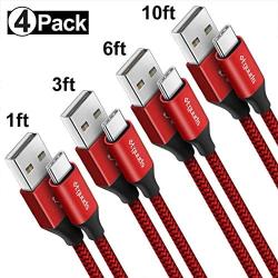 USB C Cable Fast Charging [4-Pack, 1/3/6/10 ft], etguuds Nylon Braided Type C Fast Charger Cord for Samsung Galaxy S10 S9 S8 Plus, S10E, Note 10/9/8, A10e A20 A30 A50 A70, Moto G7 G6,LG G6 G7 V20 V30