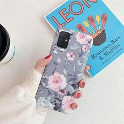 Samsung Galaxy A71 Phone Case for Women & Girls,YeLoveHaw Flexible Soft Slim Fit Full-around Protective Cute Case Cover with Floral Purple Gray Leaves Pattern for Samsung GalaxyA71 6.7(Pink Flowers)