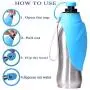 20 oz Dog Water Bottle Stainless Steel Dog Water Bottle,Dog Bandanas, Scarf for Dog,Portable Dog Water Bottles for Walking with Bowl,Reversible, Lightweight, Expandable Silicone Flip-Up Leaf (Blue)