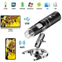 STPCTOU Wireless Digital Microscope 50X-1000X 1080P Handheld Portable Mini WiFi USB Microscope Camera with 8 LED Lights for iPhone/iPad/Smartphone/Tablet/PC