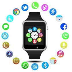 Padgene Bluetooth Smartwatch,Touchscreen Wrist Smart Phone Watch Sports Fitness Tracker with SIM SD Card Slot Camera Pedometer Compatible with iPhone iOS Android for Kids Men Women (Black Silver)