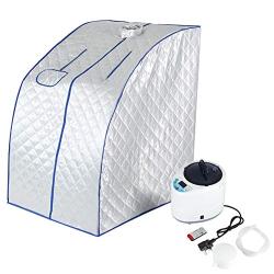 Steam Sauna Portable Pot, Sauna Cabin Sauna Bath Box Slimming Body Face, 2L Spa Steamer Sauna Tent for Living Room, Remote Control Temperature, Loss Weight Slimming Skin Spa Machine(Silver)