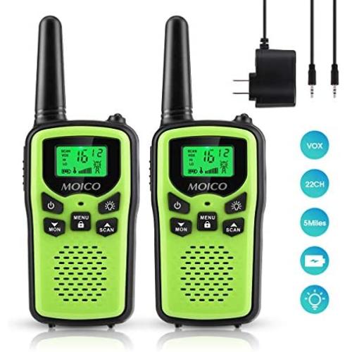 Professional Rechargeable Walkie Talkies,MOICO Long Range Two Way Radios for Adults up to 5 Miles in Open Area,Handheld Talkies Talky with 22 Channels FRS/GMRS VOX Scan LED Flashlight Green