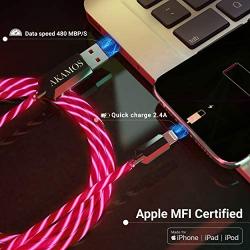 Light up iPhone Charger {MFI Apple Certified} AKAMOS 5ft LED iPhone Charger with Flowing led, USB to Lightning Cable with Quick Charge, Compatible with Phone11/11pro Max/XR/8/8Plus/7/6(Flowing Red)