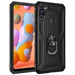 Leychan for Samsung Galaxy A11 case, Military Grade Rugged Anti-Scratch Heavy Duty Shockproof 360°Rotating Ring Kickstand Case Cover Fit for Magnetic Car Mount (Black)