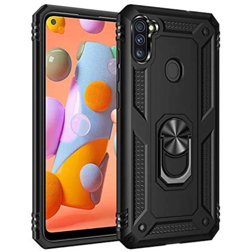 Leychan for Samsung Galaxy A11 case, Military Grade Rugged Anti-Scratch Heavy Duty Shockproof 360°Rotating Ring Kickstand Case Cover Fit for Magnetic Car Mount (Black)