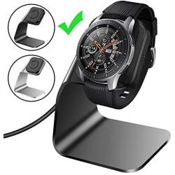 CAVN Compatible with Samsung Galaxy Watch Charger 42mm 46mm Gear S3 Charger Dock Stand, Replacement Aluminum Charging Cable Cord Station Cradle Base with 4.2ft USB Accessory (Not for Active) (Black)