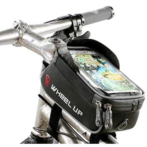 Bike Frame Bag, Bike Phone Mount, MOOZO Waterproof Bicycle Front Top Tube Pouch Pannier Cycling Crossbar Storage Bags Phone Holder Stand for iPhone XS MAX XR X 8 7 6 6S Plus LG Smartphones Below 6.0