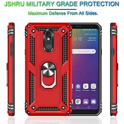 LG Stylo 5 Case, LG Stylo 5 Plus Case, LG Stylo 5V Case with Tempered Glass Screen Protector [2Pack], Jshru Military Grade Protective Phone Case with Ring Car Mount Kickstand for LG Stylo 5X Red