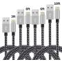 Phone Cable 4pcs 3FT 6FT 6FT 10FT Nylon Braided Cord Charger Compatible with PhoneX/Phone8/8Plus/7/7Plus/6/6s/6Plus and More(Black+Gray)
