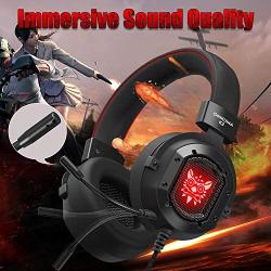 Gaming Headset, MMUSC Stereo Headphones for Laptop, Tablet, PS4, PC, Xbox One Controller, Noise Cancelling Over Ear Headset with Mic, LED Light, Bass Surround