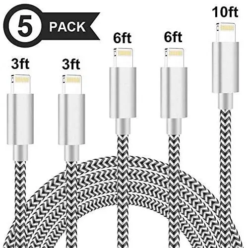 SHARLLEN iPhone Charger Cable Lightning Cable 5 Pack Nylon Braided 3FT/6FT/10FT Fast iPhone Charging Cord Long USB iPhone Data Cable Wire Compatible iPhone 11/ XS/Max/XR/X/8/8P/7/7P/6/iPad/iPod White SHARLLEN iPhone Charger Cable Lightning Cable 5 Pack Nylon Braided 3FT/6FT/10FT Fast iPhone Charging Cord Long USB iPhone Data Cable Wire Compatible iPhone 11/ XS/Max/XR/X/8/8P/7/7P/6/iPad/iPod White