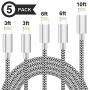 SHARLLEN iPhone Charger Cable Lightning Cable 5 Pack Nylon Braided 3FT/6FT/10FT Fast iPhone Charging Cord Long USB iPhone Data Cable Wire Compatible iPhone 11/ XS/Max/XR/X/8/8P/7/7P/6/iPad/iPod White