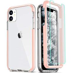 COOLQO Compatible for iPhone 11 Case, with [2 x Tempered Glass Screen Protector] Clear 360 Full Body Coverage Hard PC+Soft Silicone TPU 3in1 Heavy Duty Shockproof Defender Phone Protective Cover Pink