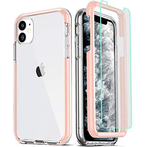 COOLQO Compatible for iPhone 11 Case, with [2 x Tempered Glass Screen Protector] Clear 360 Full Body Coverage Hard PC+Soft Silicone TPU 3in1 Heavy Duty Shockproof Defender Phone Protective Cover Pink