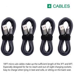 Micro USB Cable, Xcords 4Pack 10FT Premium Super-Durable High Speed Sync&Charging Cable for Android,Samsung,Smartphones,Tablets,PS4,Xbox One,MP3 and More(Carbon Black)