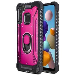 CasemartUSA Phone Case for [Samsung Galaxy A21], [Titanium Series][Hot Pink] Aluminium Cover Full Rotating Metal Ring Holder Kickstand for Samsung Galaxy A21 (Verzion, Boost Mobile, T-Mobile, Metro)