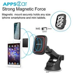 Magnetic Phone Car Mount,APPS2Car Universal Dashboard Windshield Industrial-Strength Suction Cup Car Phone Mount Holder with Adjustable Telescopic Arm,6 Strong Magnets,for All Cell Phones